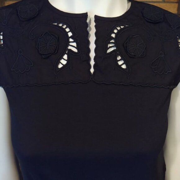 SEE BY CHLOE Cotton Yoke Step Hem Embroidery/Aplique Black KneeMid Dress XS $375 - Picture 9 of 15
